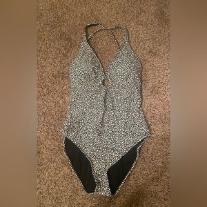 Black and white one piece backless swimsuit